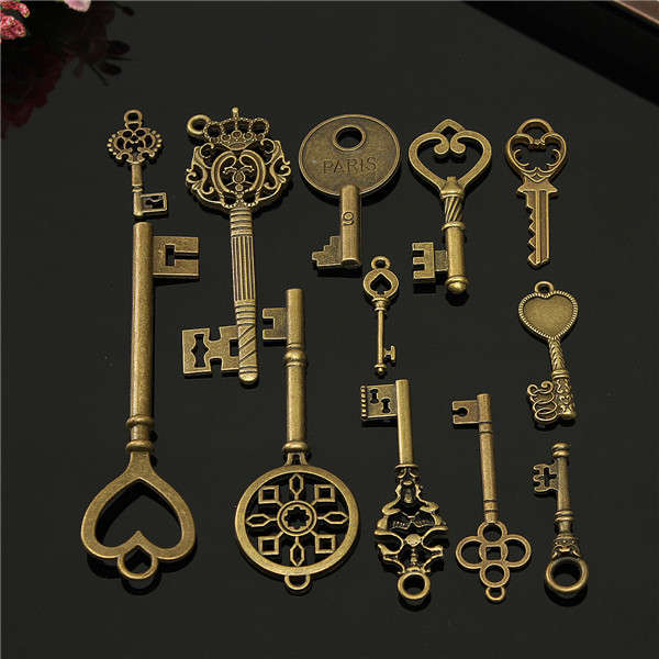 12pcs Vintage key Charms Accessories Jewelry Antique Charms/Pendants