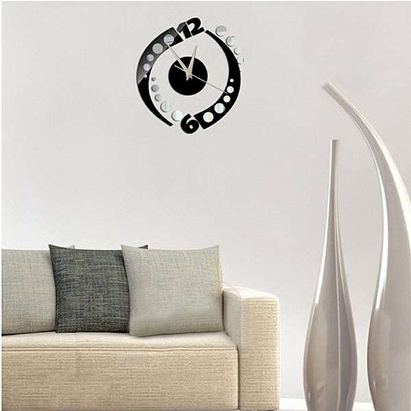 DIY 3D Mirror Rotation Sticker Wall Clock Black Red