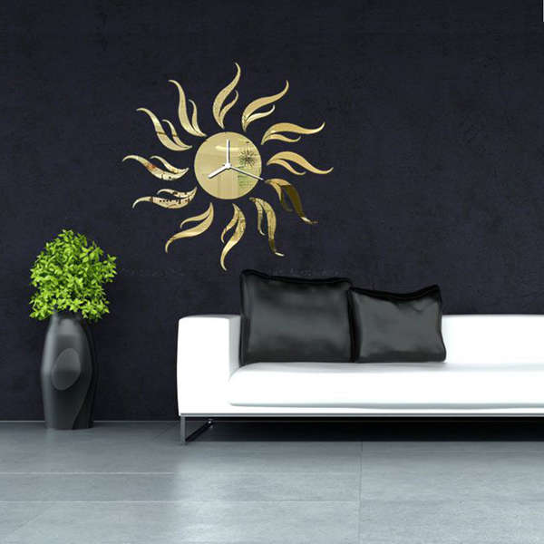 3D DIY Sunflower Shape Mirror Wall Clock Livingroom Wall Stickers Office Decal