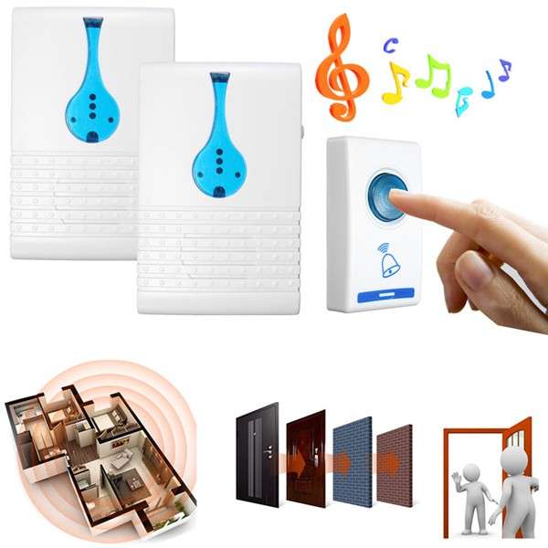 Twin Wireless Door Bell Cordless 32 Melodies 100M Range Digital Chime Home Offi