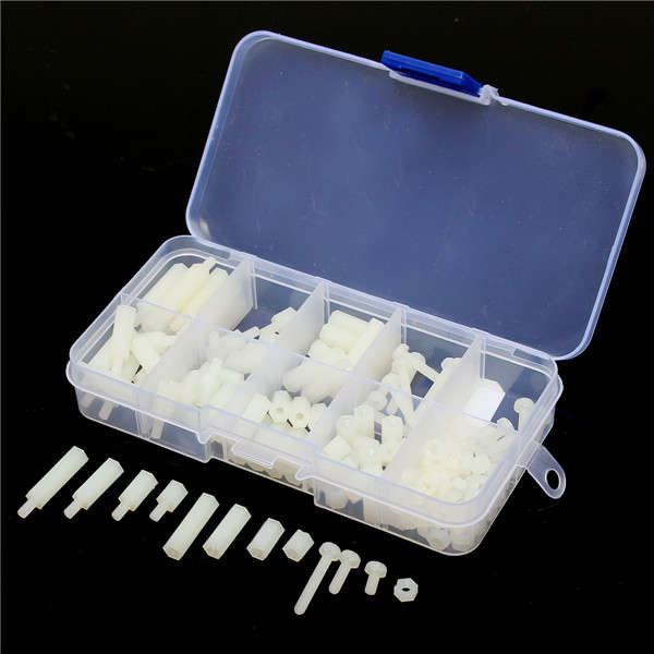 150pcs M3 White Hex Spacers Nylon Screw Nut Washer Assortment Standoff Kit Stan