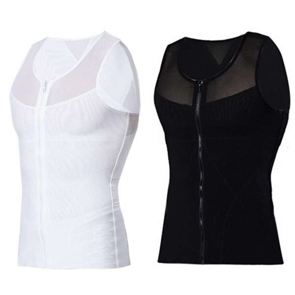 Men Compression Elastic Corset Zipper Vest Body Shaper Tank Top Sports Sleevele
