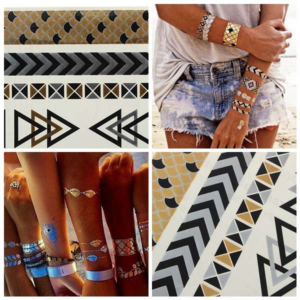 Gold Black Chain Metallic Temporary Tattoos Body Art Sticker