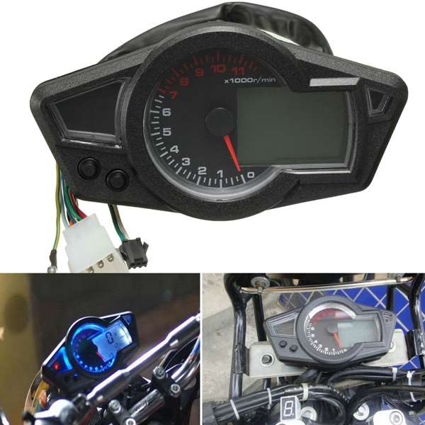 Motorcycle LCD Digital KMH/MPH Odometer Speedometer Tachometer For 2/4 Cylinders