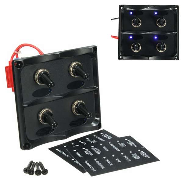 12-24V Waterproof 4 Gang Blue LED Toggle Switch Panel For Caravan RV Boat Marin