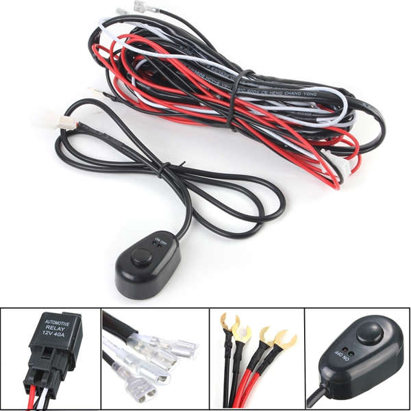 12V 40A LED Work Fog Light Lamp Bar Wiring Harness Kit ON OFF Switch Relay US