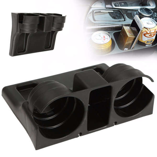 Car Seat Wedge Cup Holder Drink Beverage Double Cups Holder Black Plastic