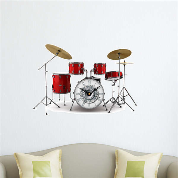 Drum Set DIY Wall Decal Clock 3D Wall Stickers Clock 3D Art Wall Clock Home Dec