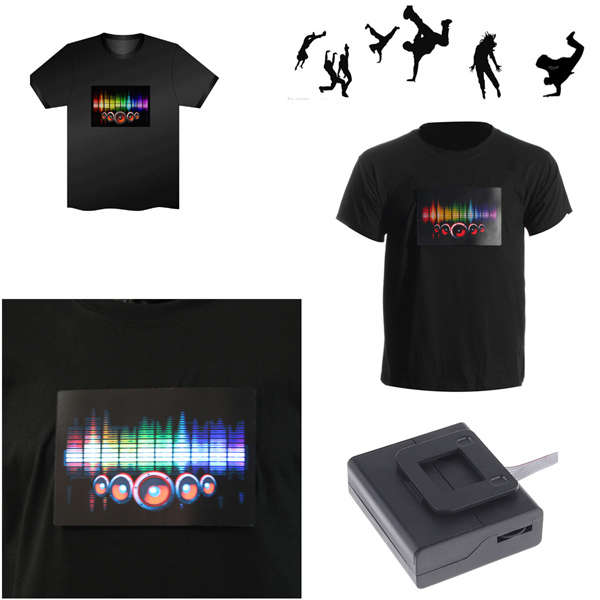 Sound-Activated Disco Rave Music Concert Party Dance Flash EL LED Design T-Shirt