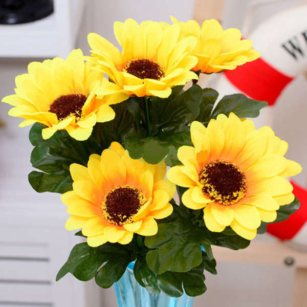 1 Bunch 7 Heads Artificial Sunflowers Bouquet Home Craft Decor DIY