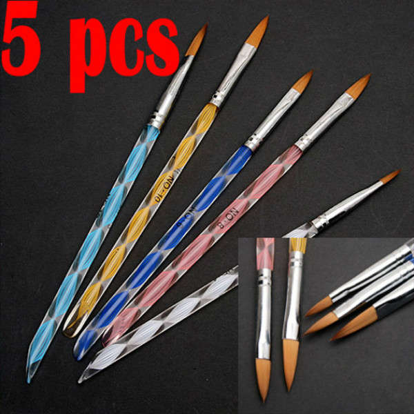 5X NEW 2 Ways Acrylic Nail Art Brush Pen Cuticle Pusher