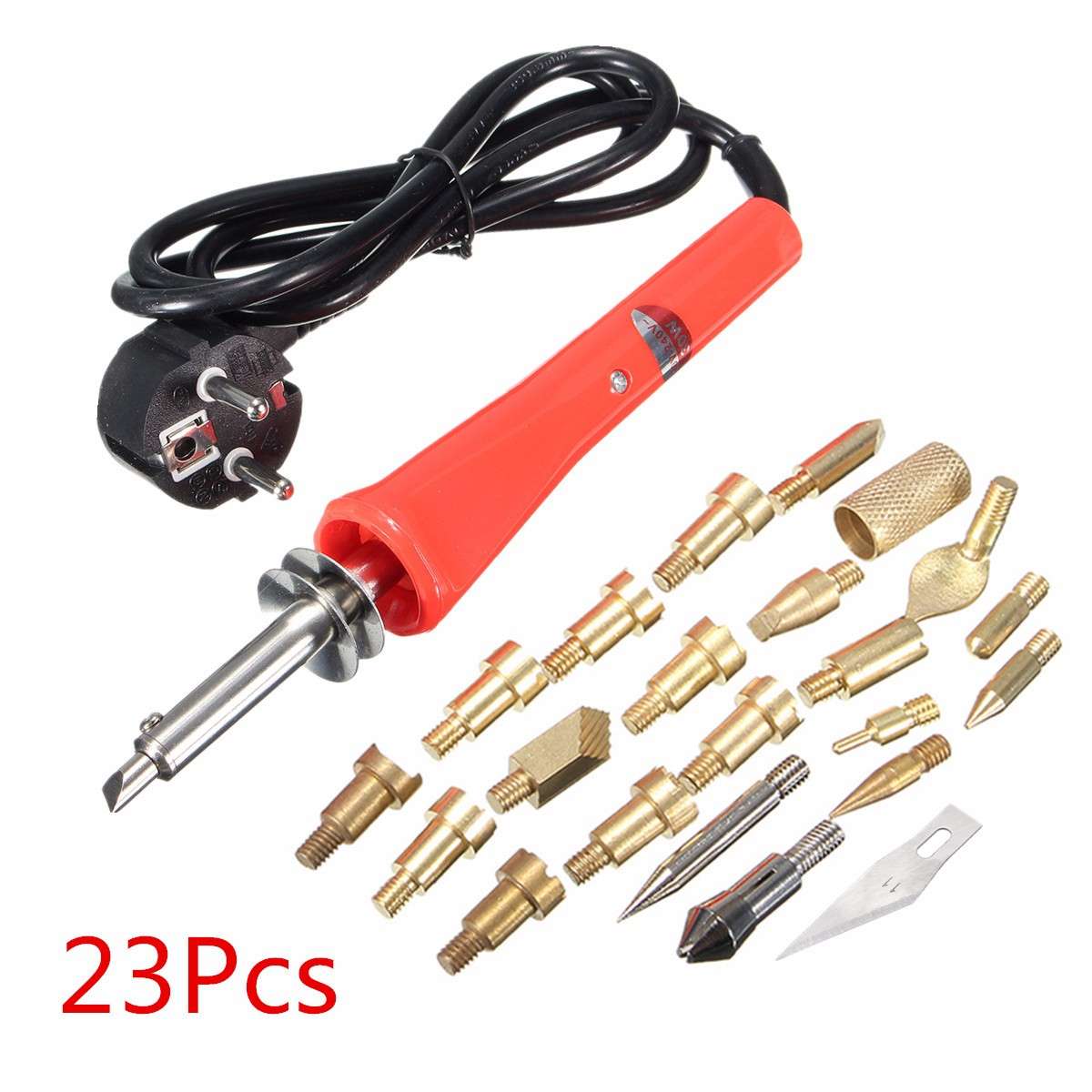 23pcs 220V 30W Wood Burning Pen Soldering Tool Set Pyrography Kit Brass with Ti
