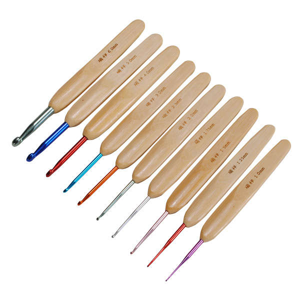 Bamboo Handle Multicolour Aluminum Head Crochet Knitting