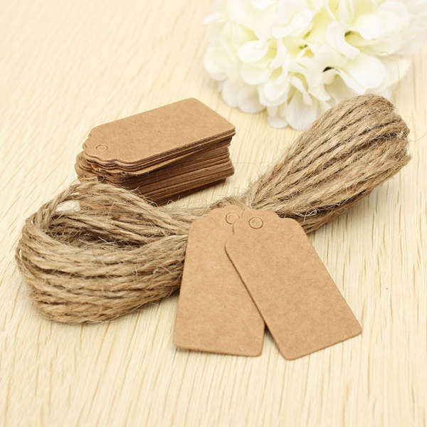 100pcs 4*2CM Kraft Paper Gift Tags with 8m Twine