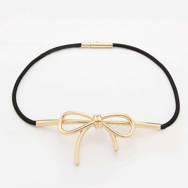 Women Girls Elegant Bowknot Metal Buckle Elastic Thin Belt