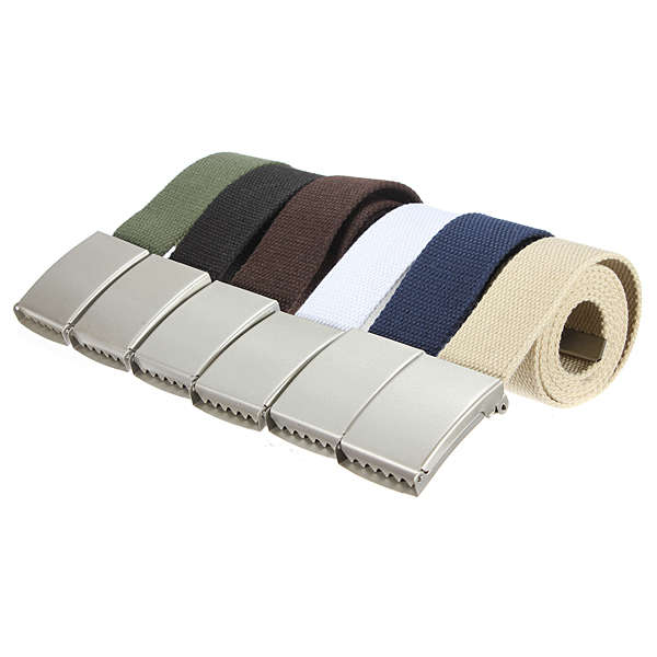 Mens Slivery Buckle Plain Webbing Weave Canvas Waistband Belt Strap