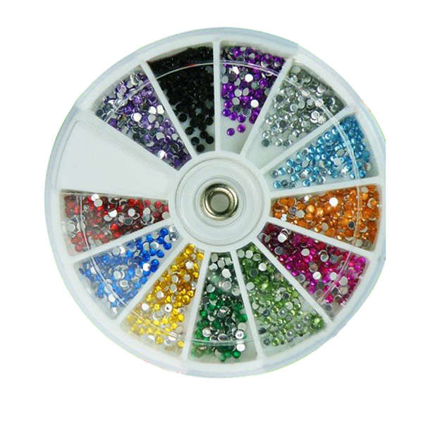 12 Colors Glitter Rhinestone Round Nail Art Decoration Wheel