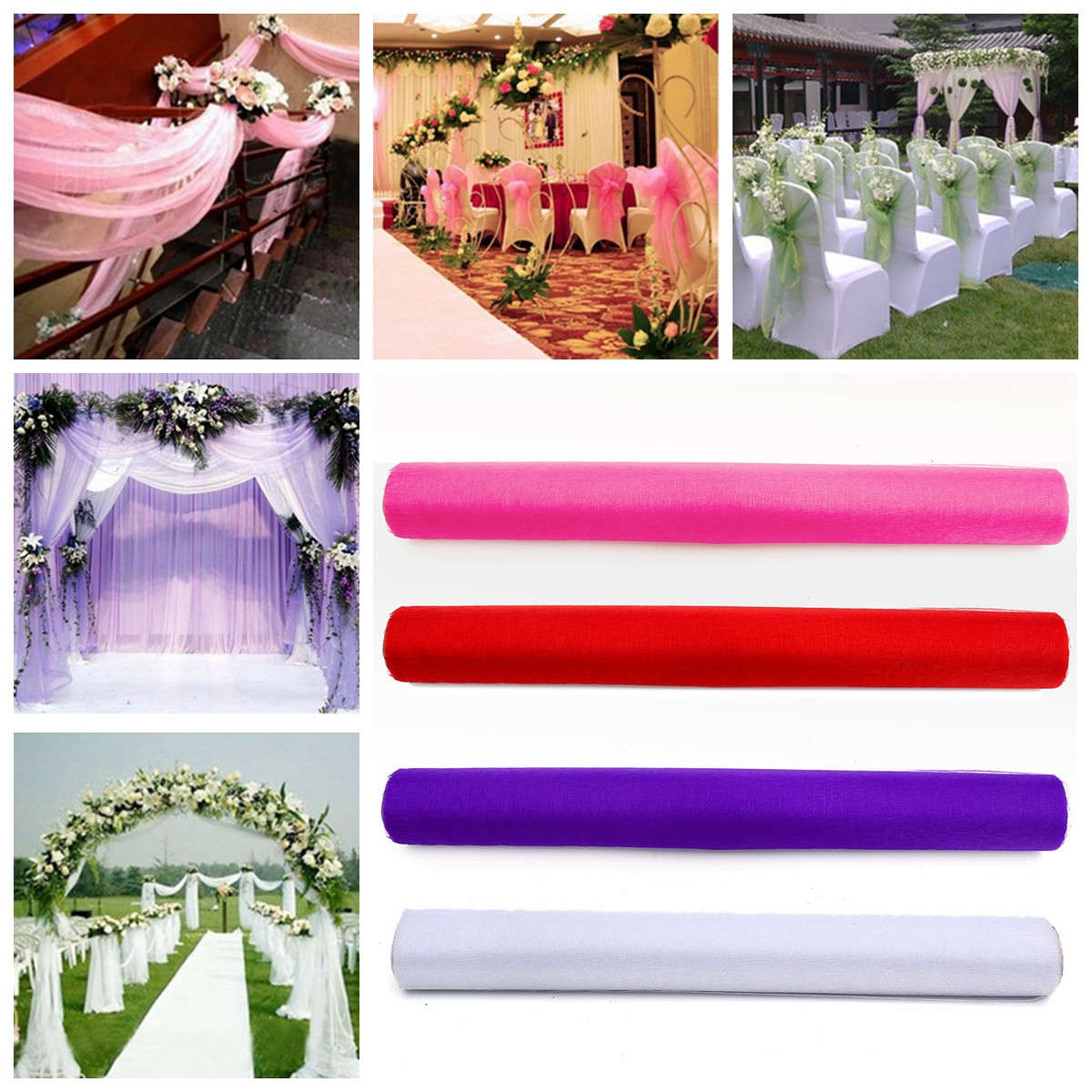 48cm 10Yards Sheer Organza Roll Wedding Chair Sash Bow Table Runner Swag Decora