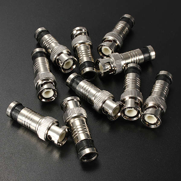 10Pcs BNC Compression Connector RG59 CCTV Coax Cable Adapter
