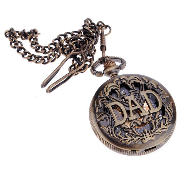 Bronze Antique DAD Hollow Mechanical Pocket Watch Chain