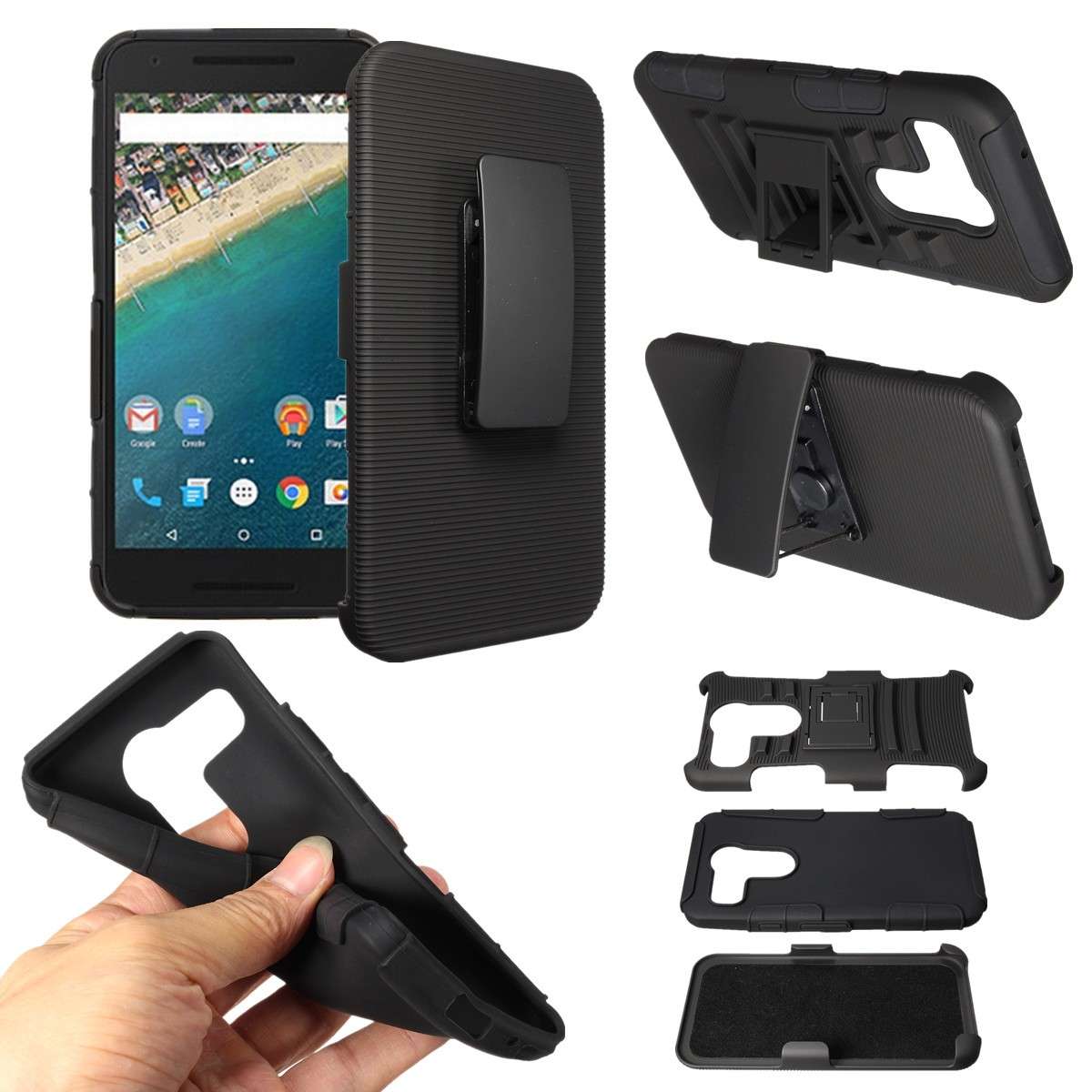 Hybrid Frame Slide Belt Silicone PC Hard Cover Case With Stand For LG Nexus 5X