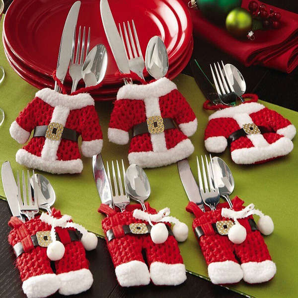 6Pcs/set Christmas Cutlery Holder Set Tableware Dinner Party Decor