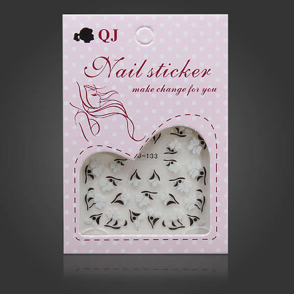 Black White Flower Nail Art Sticker Water Transfer Decals