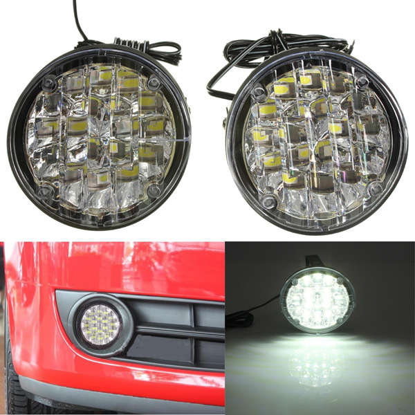 12V 18LED White Round Car Driving Daytime Running Light Fog Light