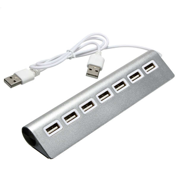 7 Ports Aluminum Dual 2.0 USB Plug Hub Adapter Cable For Laptop Desktop