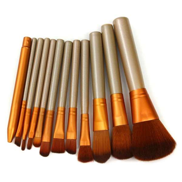 12Pcs Alloy Handle Makeup Cosmetic Eye Shadow Blusher Brush Kit