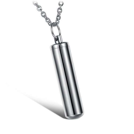 Waterproof Stainless Steel Pill Box Case Bottle Container Necklace Long Chain