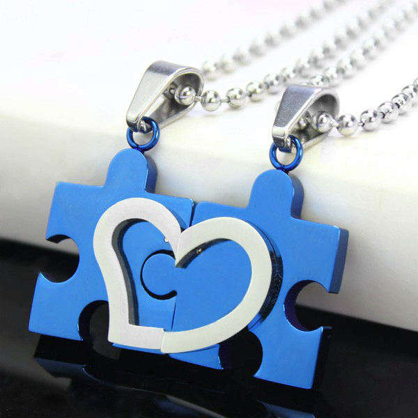 1 Pair Stainless Steel Heart Puzzle Pendant Necklaces Men Women