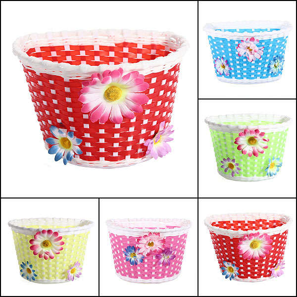 Child Bicycle Medium Basket Colorful Woven Plastic Flower For Bike