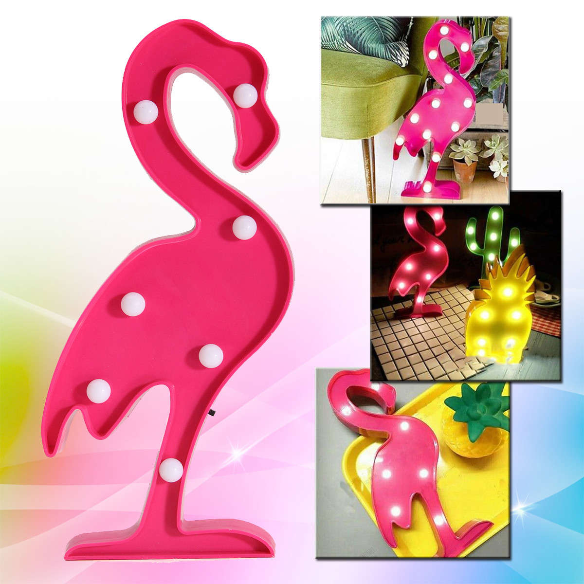 Battery Powered Plastic Flamingo LED Night Light Home Decor Patry Decoration Gi