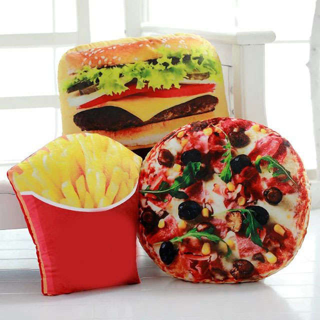 Creative Squishy 3D Pizza Cola Potato Hamburger Chips Pillows Food Cushion Birt