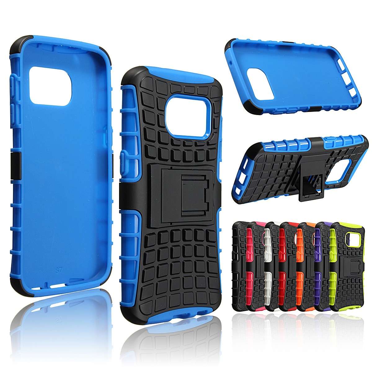 Dual Layer Hybrid Silicone+PC Back Cover Case Skin Stand For Samsung Galaxy S7