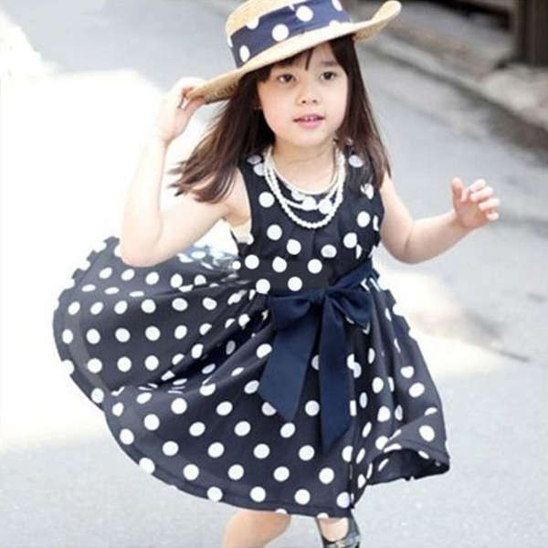Girls Polka Dot Party Bow-knot Princess Dress Skirt Clothing