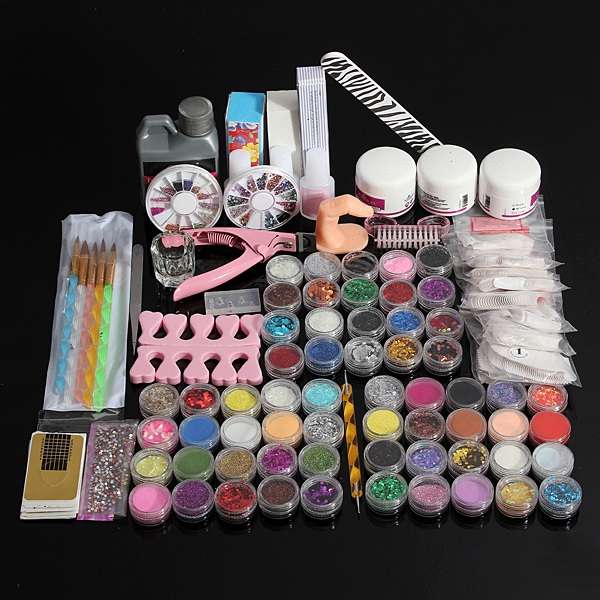 60 Acrylic UV Powder Glitter Glue Nail Art Tool Kit Set