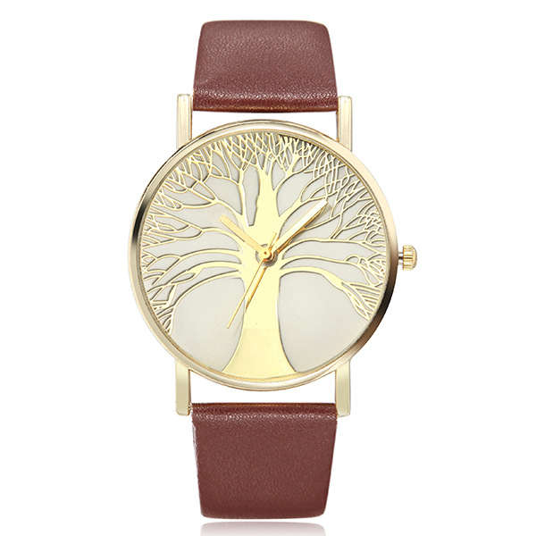 Casual Life Tree PU Leather Strap Analog Quartz Watch
