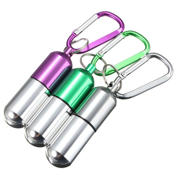 Waterproof Aluminum Pill Case Box Bottle Drug Holder Key chain Outdoor Portable