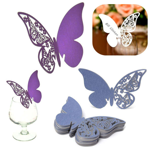 50Pcs Butterfly Name Place Card Holder Wedding Party Table Wine Glass Decoratio