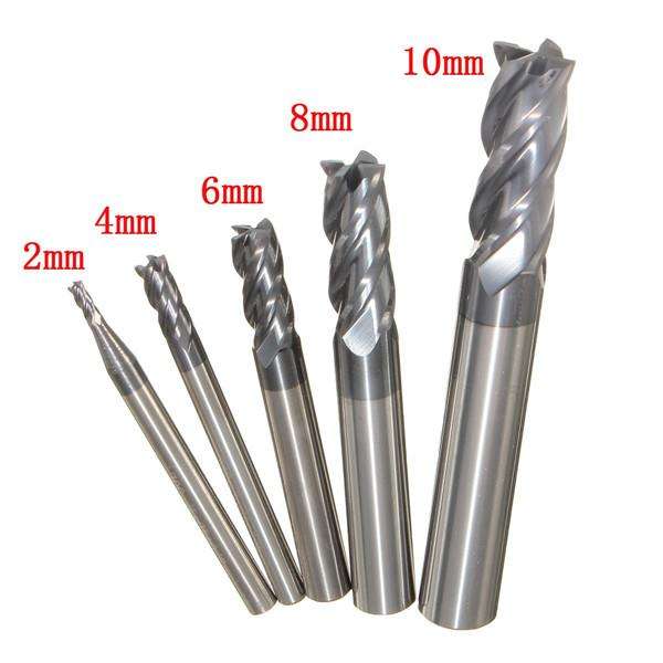 5pcs Tungsten Carbide 4 Flutes End Mill Cutter Straight Shank 2-10mm Milling Cu