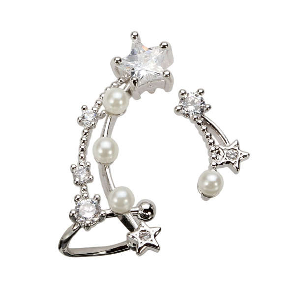 Asymmetric Star Zircon Inlay Pearl Ear Stud Earrings Women Jewelry