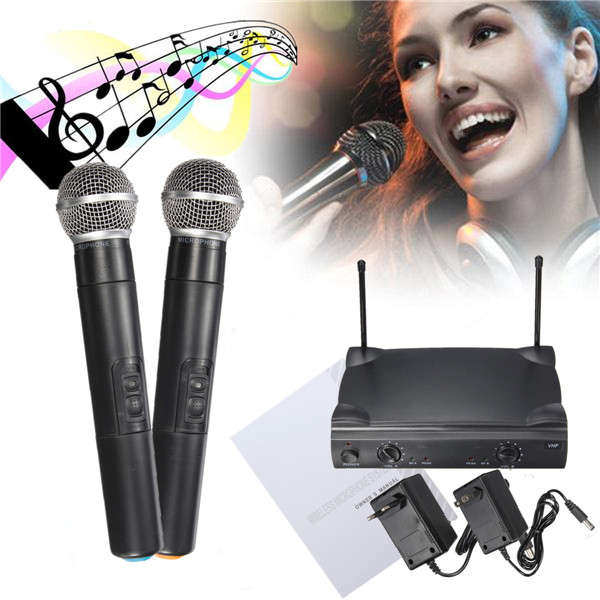 Dual Professional Wireless Microphone System Cordless Handheld Mic Kareoke KTV