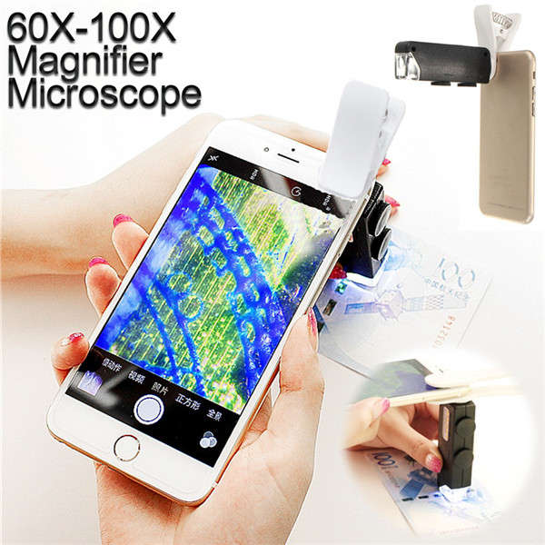 Universal 60X-100X Zoom Phone LED Digital Camera Microscope Lens Loupe Magnifier