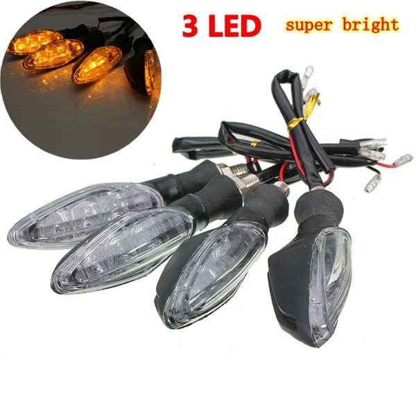 4pcs 12V Universal Motorcycle Bike 3 LED Blinker Turn Signal Indicator Light La