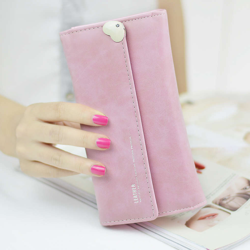 Prettyzys Heart Shape PU Leather Clutch Hardware Chain Wallet Bag Purse Case Fo