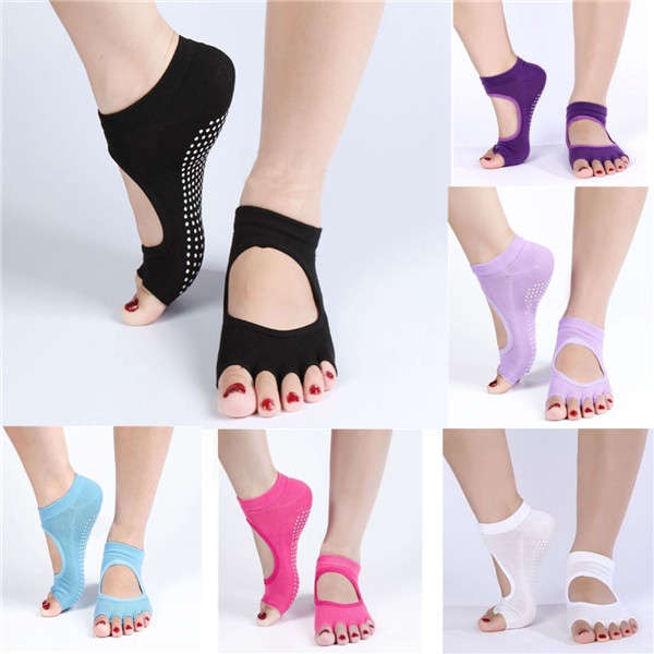 1 Pair Cotton Yoga Socks Half Toe Ankle Grip Durable Five Finger No-Slip