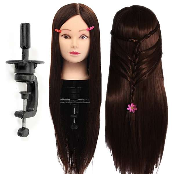 30% Real Human Hair Hairdressing Training Mannequin Dark Brown Practice Head Cl