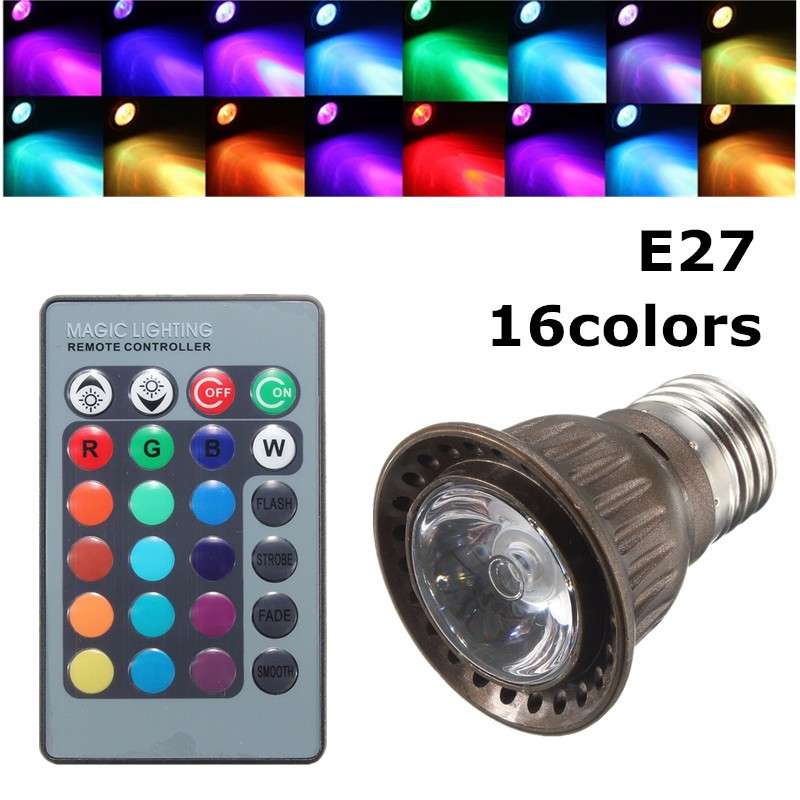 E27 3W RGB Remote Controlled Colorful changing LED Light Bulb AC 85-265V